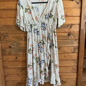 Sonoma Floral Faux Wrap Midi Dress, Flutter Sleeves, Boho Cottagecore